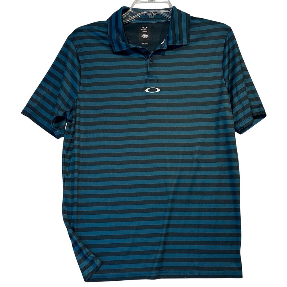 Oakley O-Hydrolix Golf Polo Shirt Size XSmall Black Teal Stripe Tennis Summer